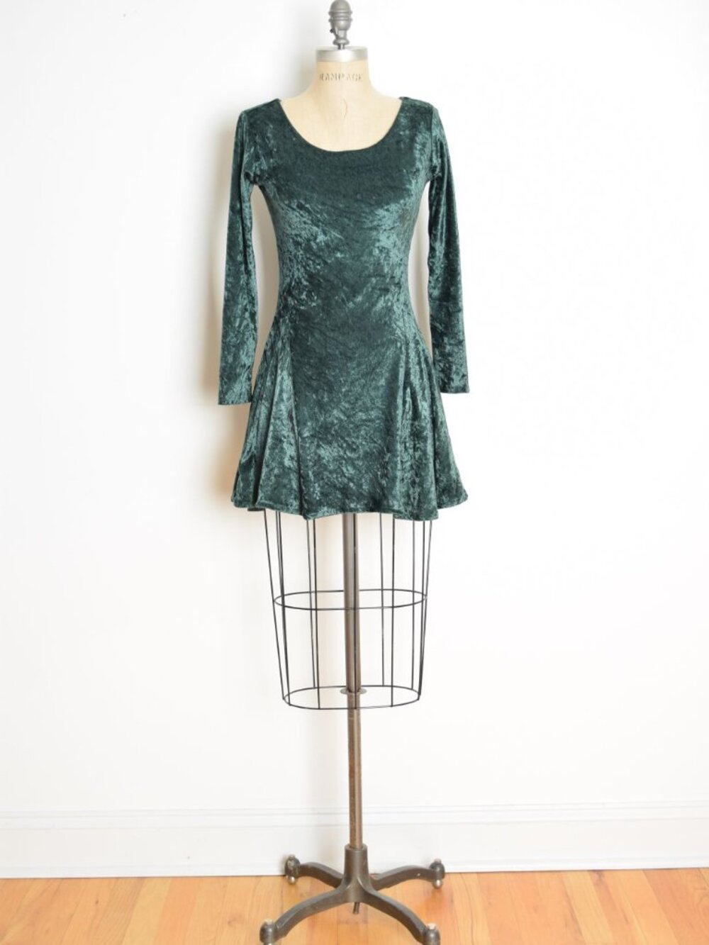 vintage 90s dress crushed velvet stretch princess goth grunge green mini XS S